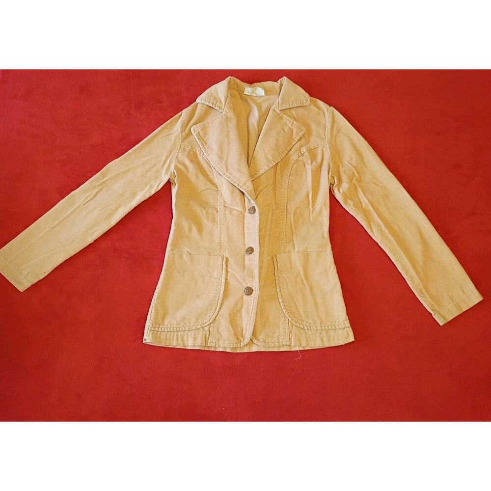 Vintage Corduroy Blazer Tan Fall Jacket Preppy Retro Style Women Size S USA Made